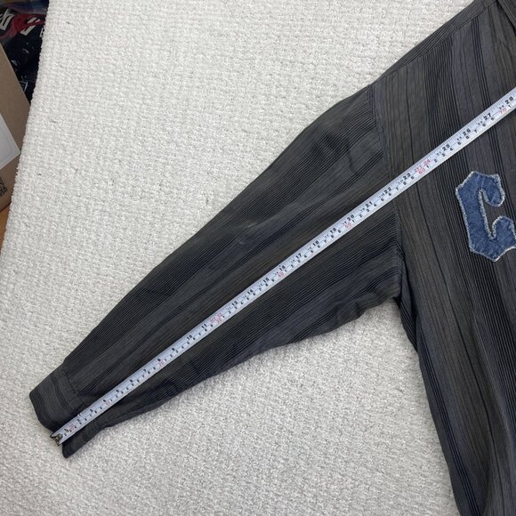 Y2K Clint Long Sleeve Button Up Shirt Grey Striped Trapstar Style Hip-Hop Men L - Picture 9 of 15